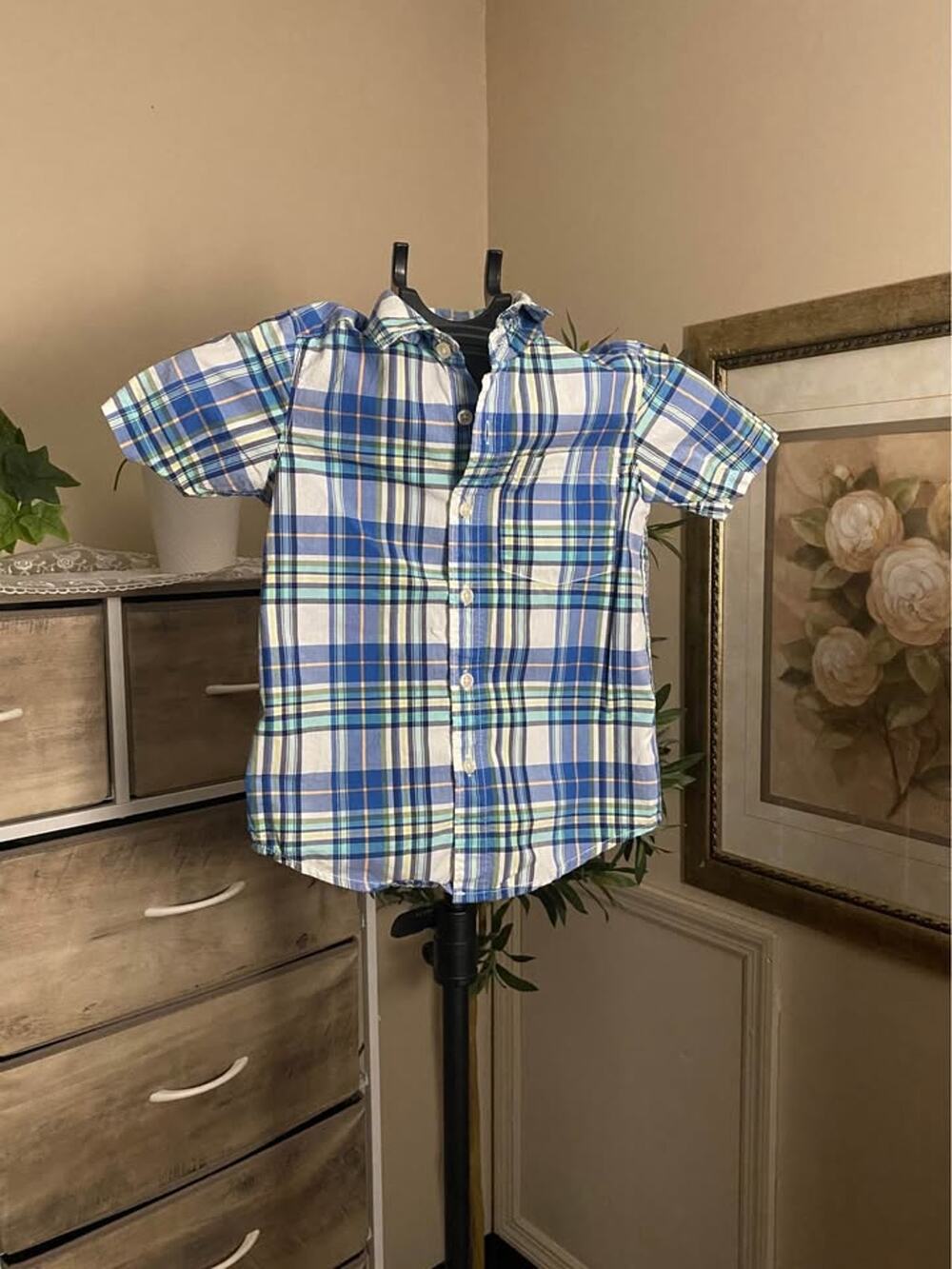 Carter’s Boys Blue Plaid Short Sleeve Button-Down Shirt – Size 5